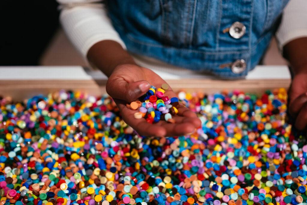 Colorful LEGO pieces up close