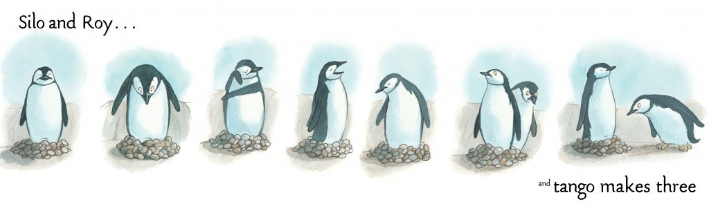 Silo and Roy and Tango makes three penguin illustration